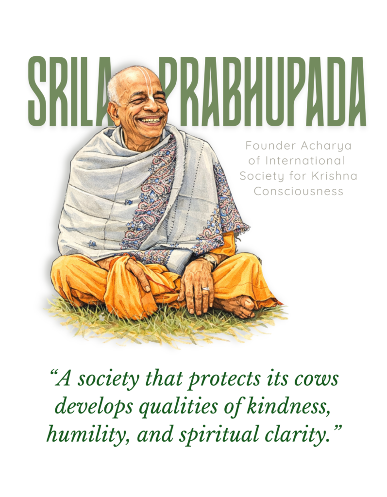Srila Prabhupada quote on cow protection and natural living at Krishna Valley ashram Victoria
